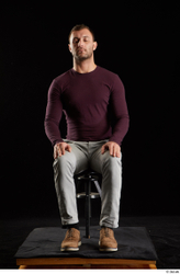 Whole Body Man White Shoes Sweatshirt Trousers Slim Sitting Studio photo references